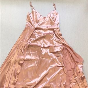 Pink satin split front maxi dress